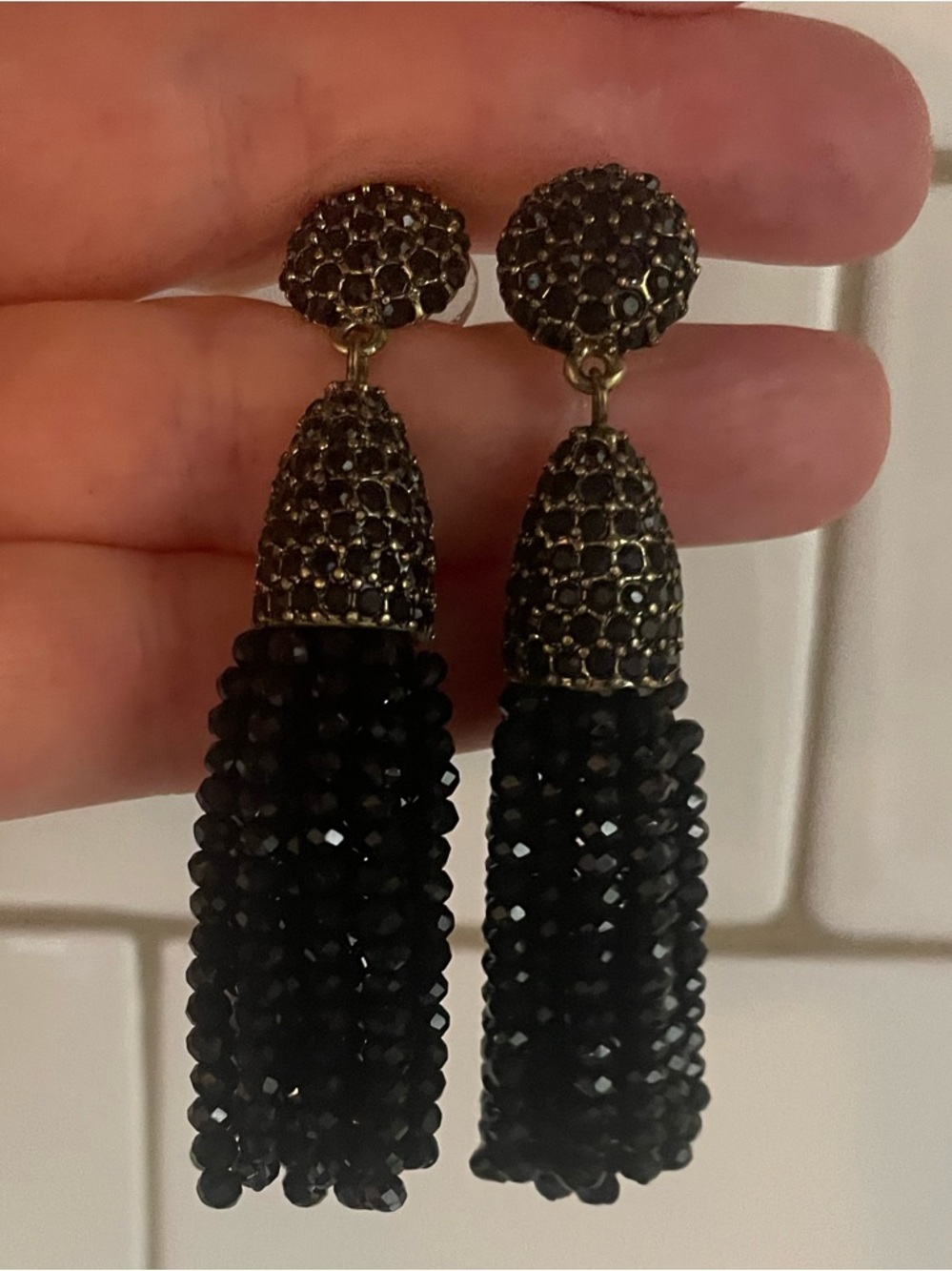 Elegant Black Beaded Tassel Drop Earrings